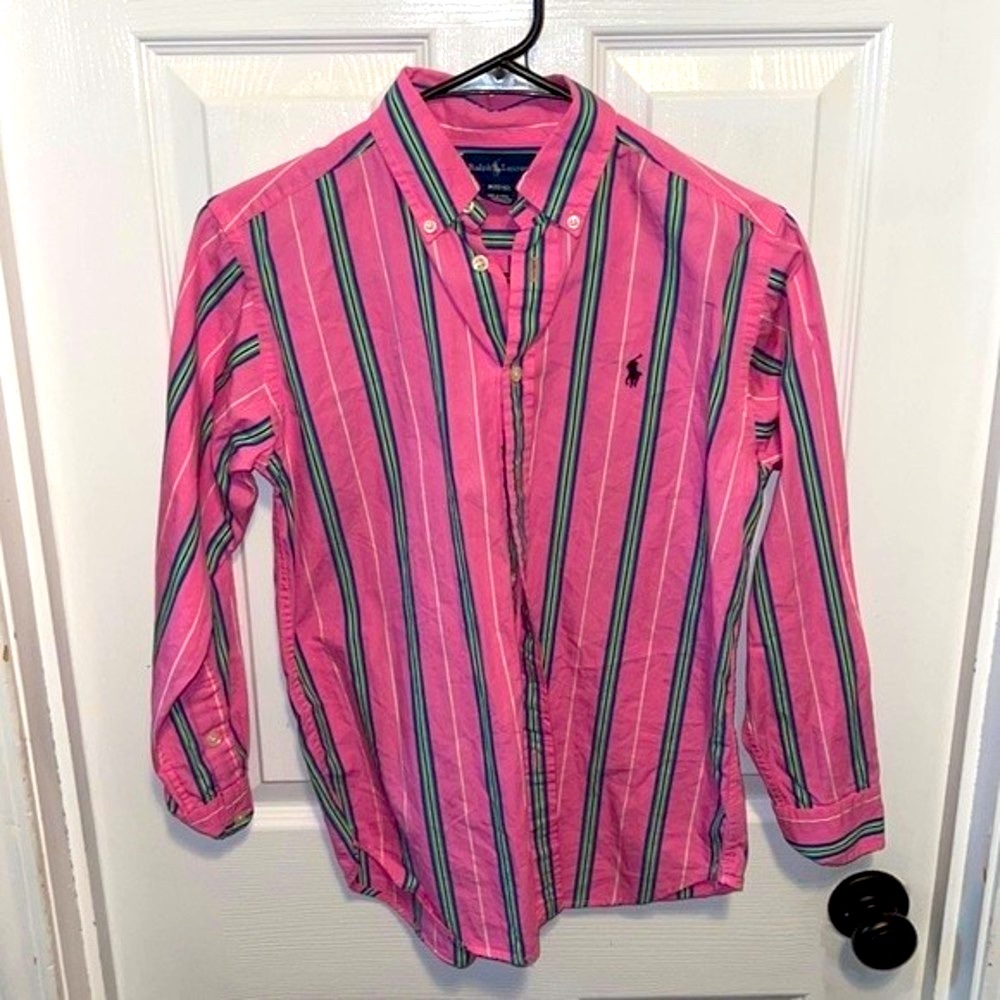 COPY - Ralph Lauren M(10-12) Pink, Blue, Green and White Striped
